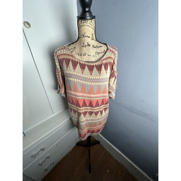 Chaps Multicolor Aztec Southwestern Knit Short Sleeve Sweater Womans Plus Sz 3X - Picture 1 of 8